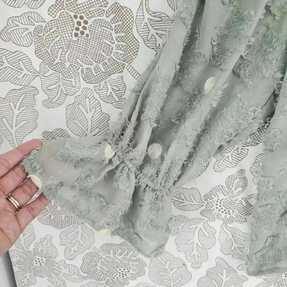 Zara Polka Dot Textured V neck Elastic Cuffs Chiffon Blouse S - Picture 3 of 8